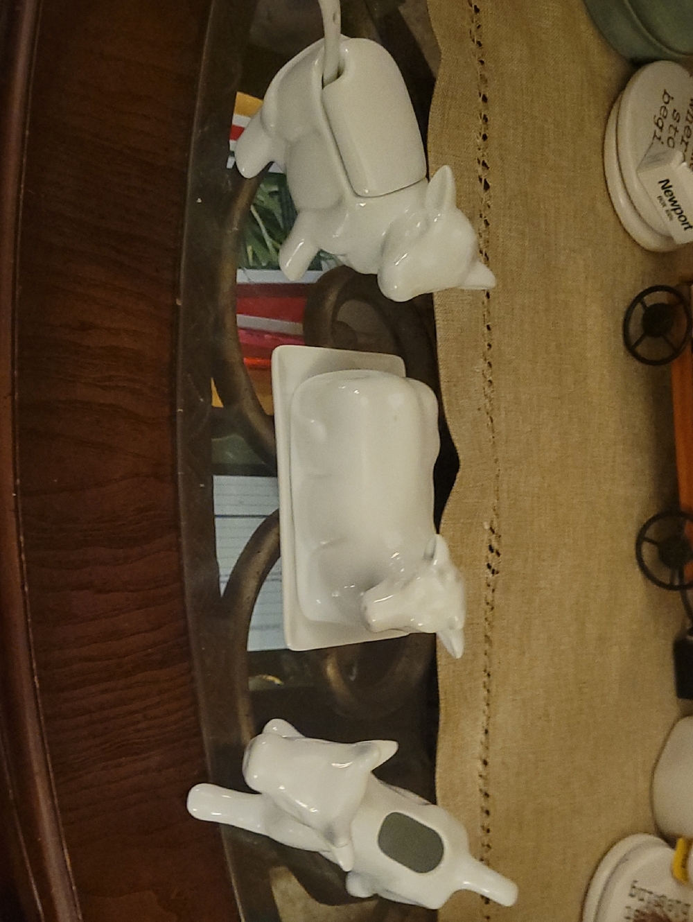 White Ceramic Cow Salt and Pepper Set with Butter Dish